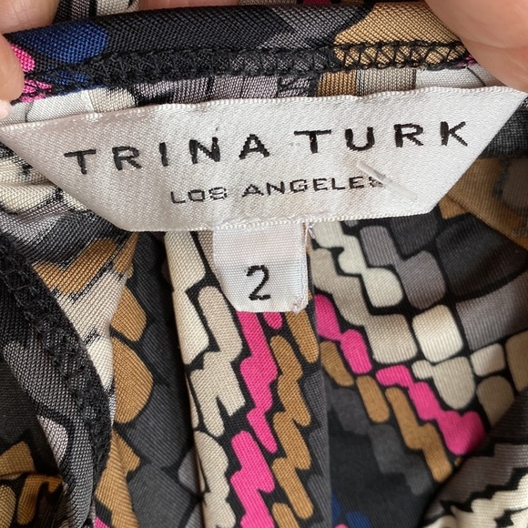 Trina Turk Multicolored Silk Blend Draped Neck Dress - Picture 6 of 7